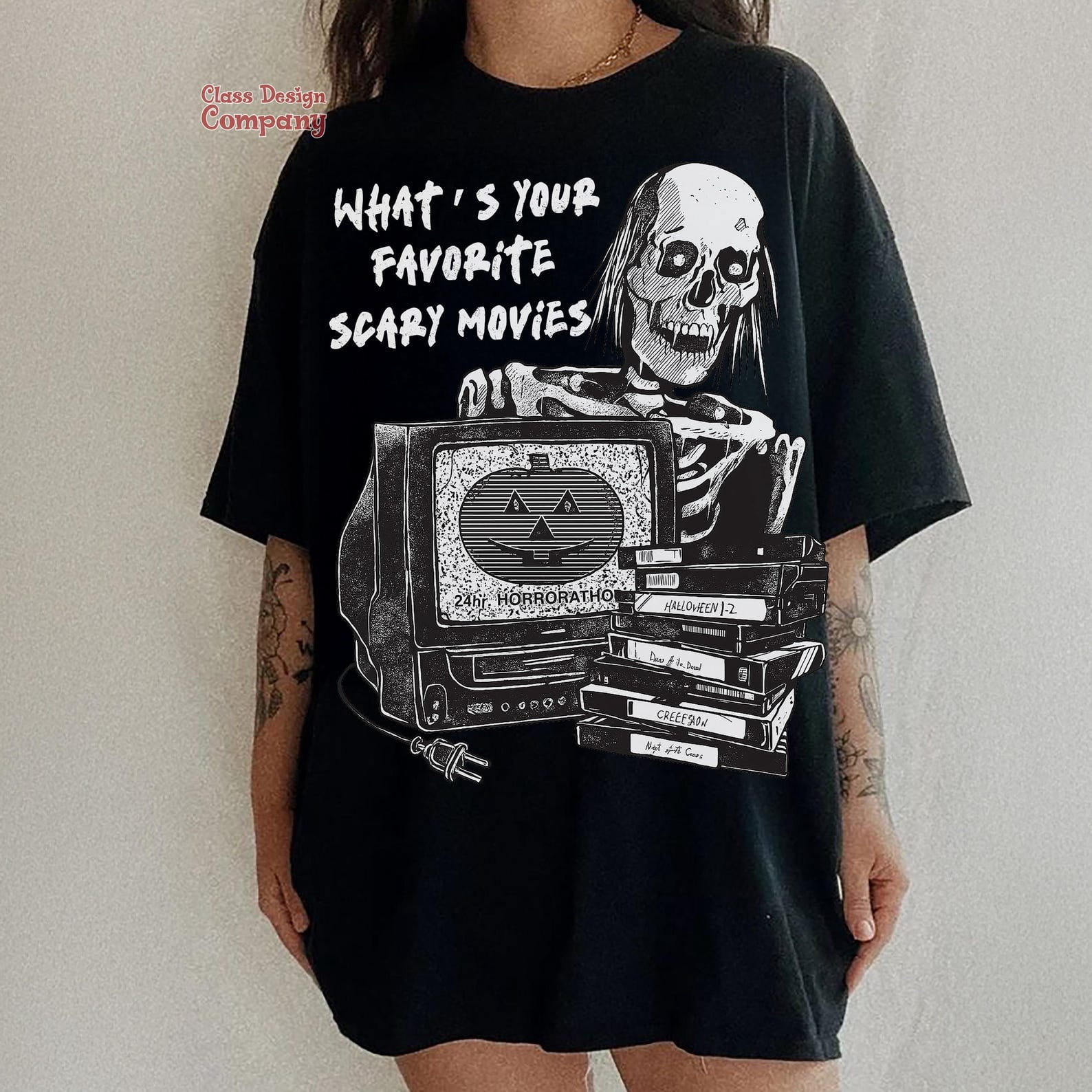 What's Your Scary Movies tshirt, Spooky Skeleton Horror tshirt, Retro VHS Halloween TShirt, 2025 Halloween tshirt, Retro Horror tshirt, Halloween