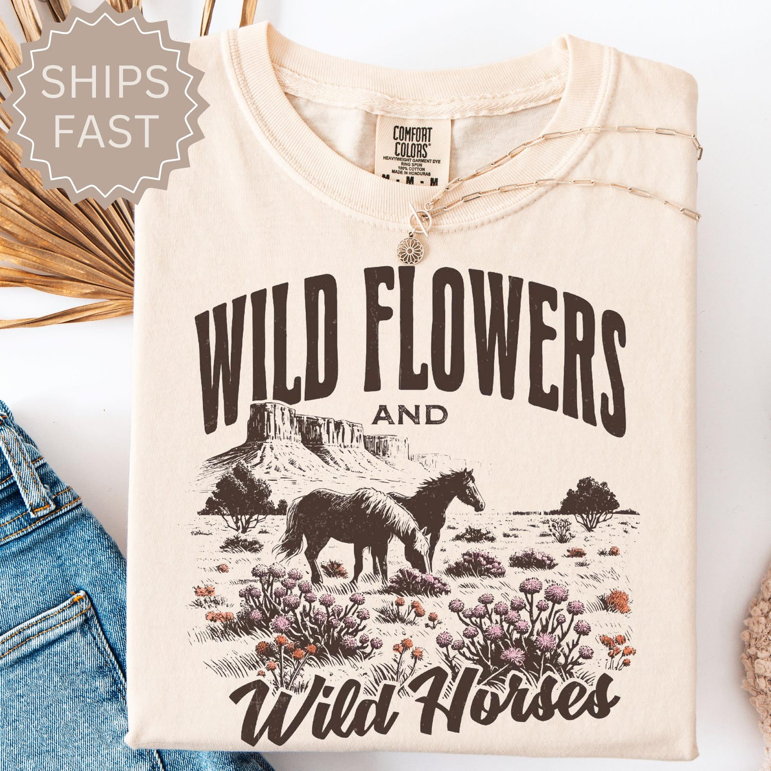 Wild Horses Wildflowers Tshirt, Western Country Gifts for Her, Vintage Shirt for Women, Western Style Tshirt for Girls