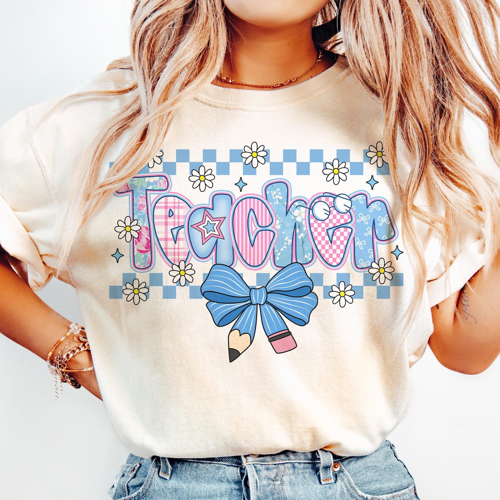 Coquette Teacher Tshirt, Preppy Floral Teacher Tshirt, Cute Pastel Back to School Shirt, Retro Girly Teacher Tshirt