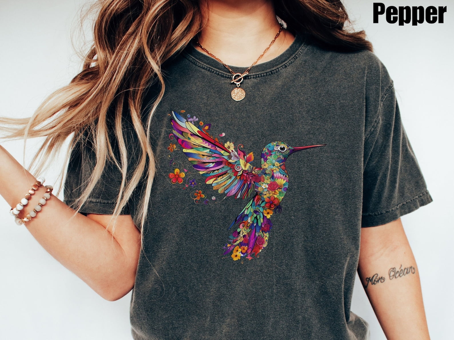 Floral Hummingbird Shirt, Animal Lover Tee, Bird T Shirts, Trendy Tee,Gift For Her, Bird Lover T-Shirt, Spring Birds,Flower Shirt