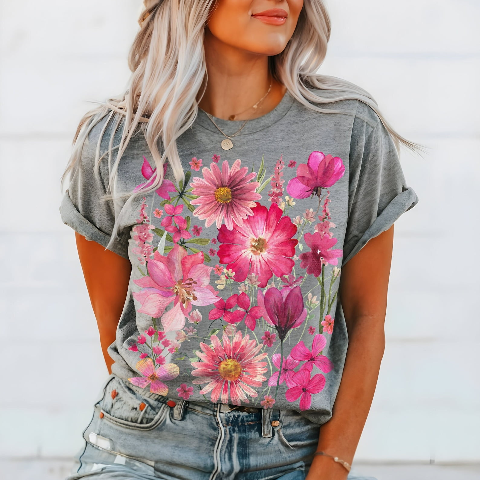 Pressed Flowers Tshirt, Boho Wildflowers Cottagecore Shirt, Oversized Vintage Botanical Tee, Pastel Floral Nature Shirt, Garden Lover Gift