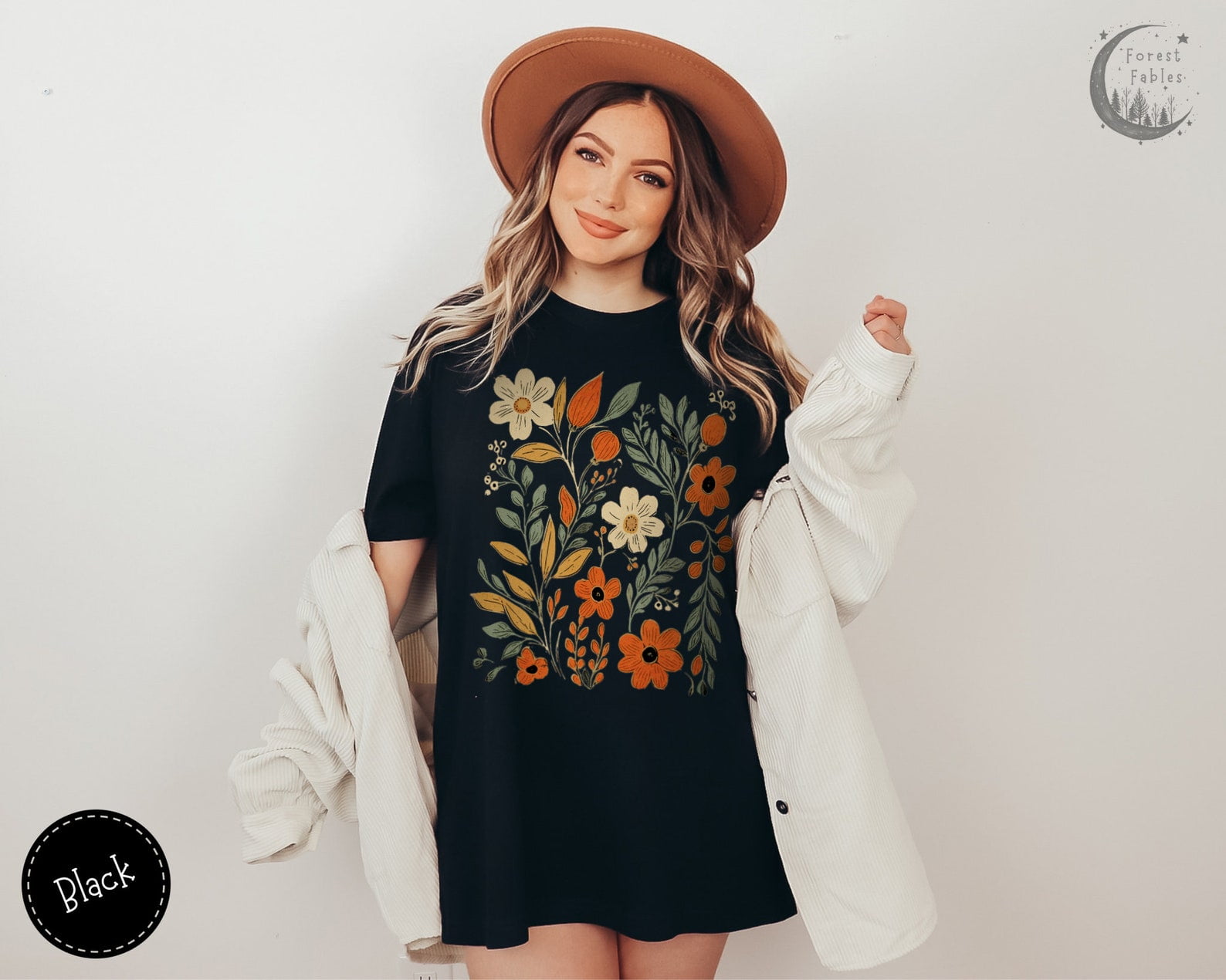 Retro Pressed Wildflower Shirt, Art Nouveau Flower TShirt, Floral Boho Shirt, Vintage Floral T-Shirt, Cottagecore Botanical Tee
