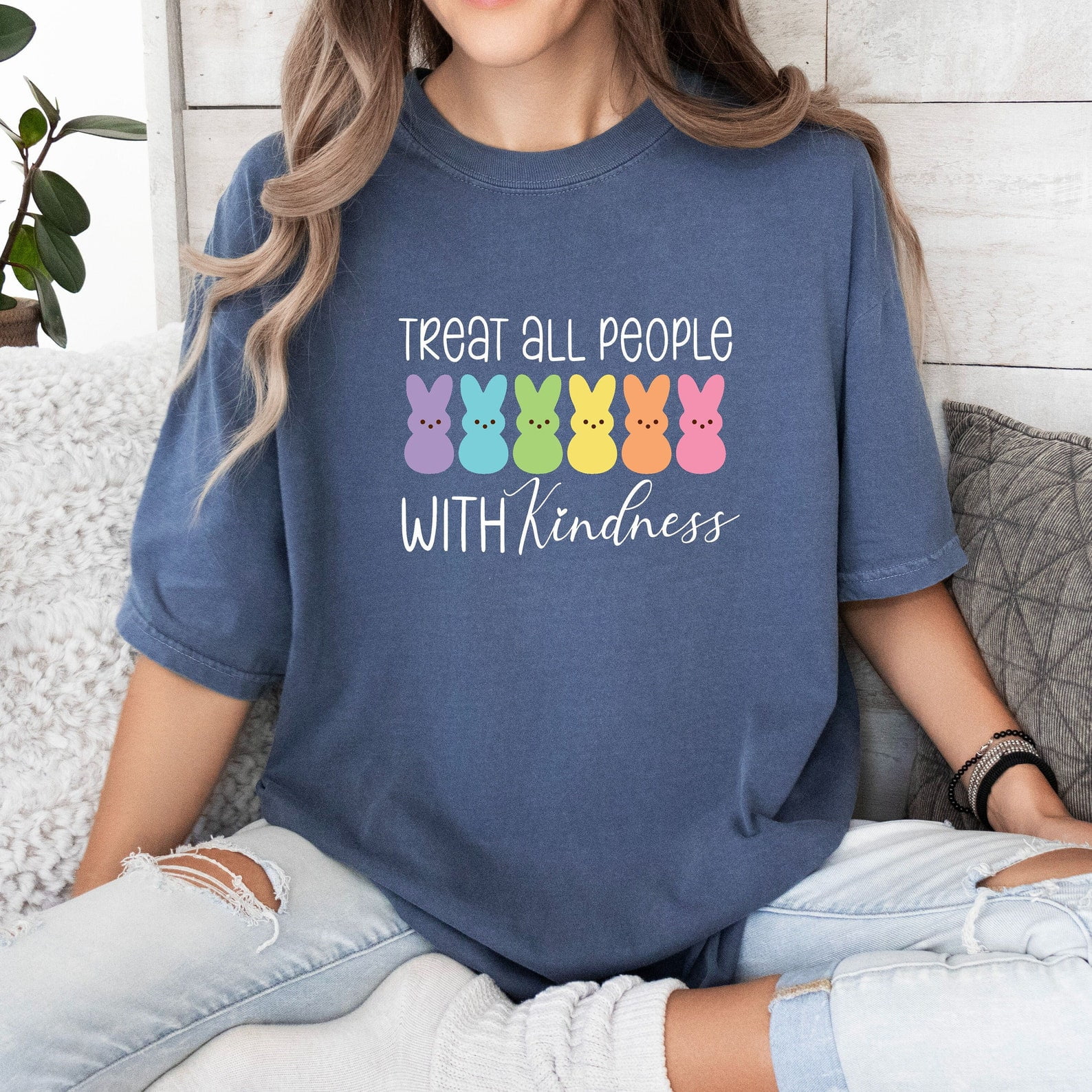 Treat All People With Kindness Shirt, Gift for Teacher, Teacher Bunny Shirt, Teachers Easter Shirt, Graduation Gift