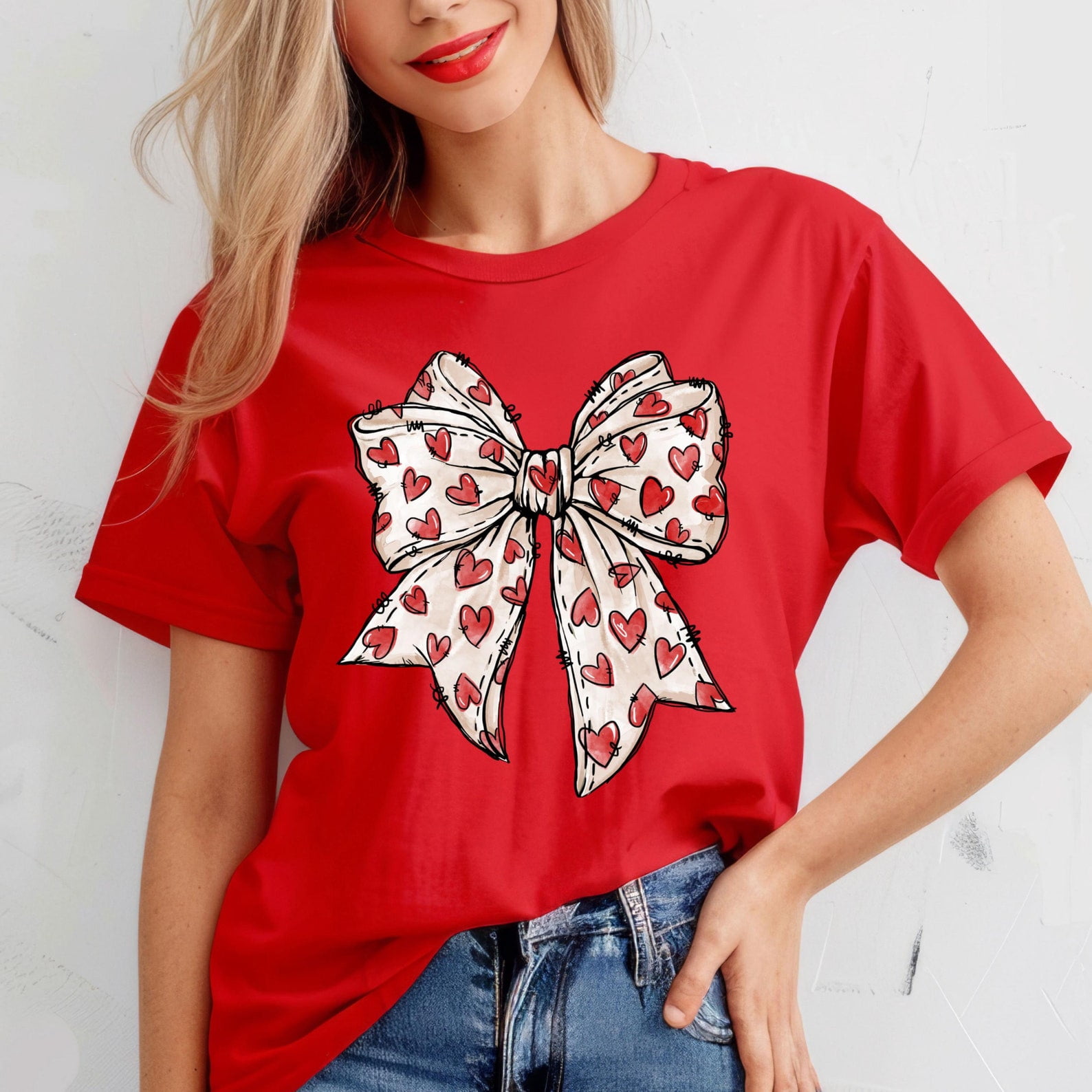 Valentines Day Heart Bow Shirt, Coquette Bow T-Shirt, Valentine Day Bow Shirt, Heart Bow T-Shirt, Gift For Girlfriend