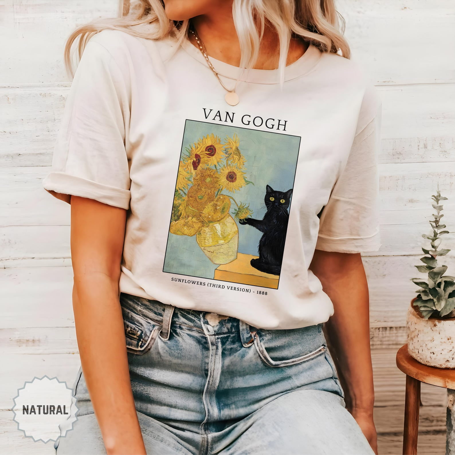 Van Gogh Cat Shirt, Black Cat Sunflowers Tee, Funny Cat Art Shirt, Van Gogh Irises Shirt, Floral Vintage Gift for Cat Lovers
