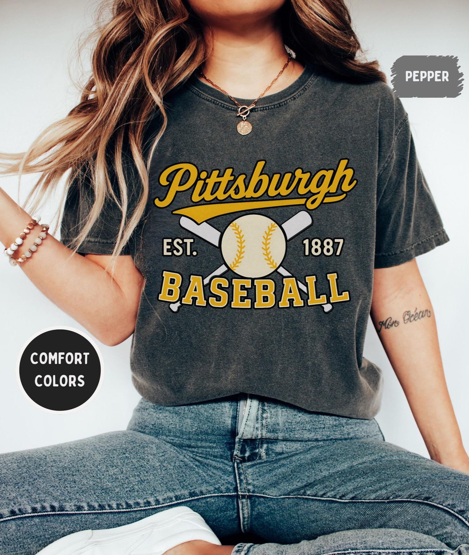 Vintage Pittsburgh Baseball Tshirt, Retro Tee, Unisex Garment-Dyed Shirt, Sports Fan Gift, Baseball Apparel